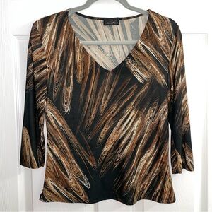 Brittany Black Brown & Black Patterned V-Neck Blouse Size Small
